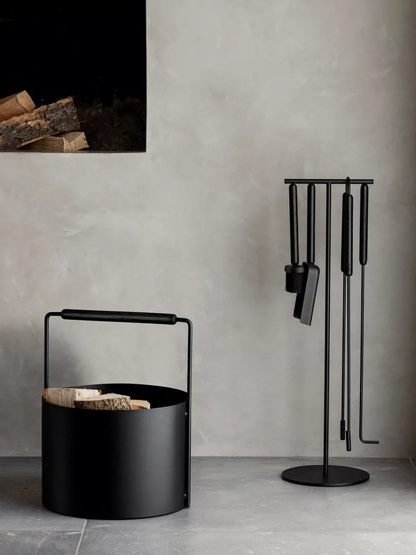 Garniture de cheminée 5 pièces – Acier noir et chêne